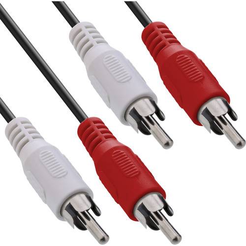 Rote und weiße RCA-Kabel für Audioverbindung, zeigen Metallstecker und strukturierte Griffe auf weißem Hintergrund.