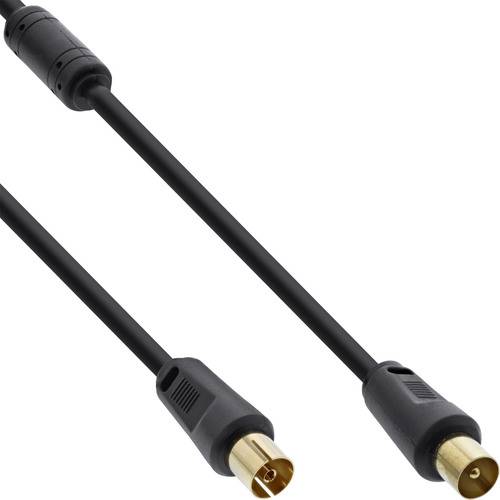 Zwei männliche RCA-Stecker mit vergoldeten Spitzen auf schwarzen Kabeln, diagonal positioniert.