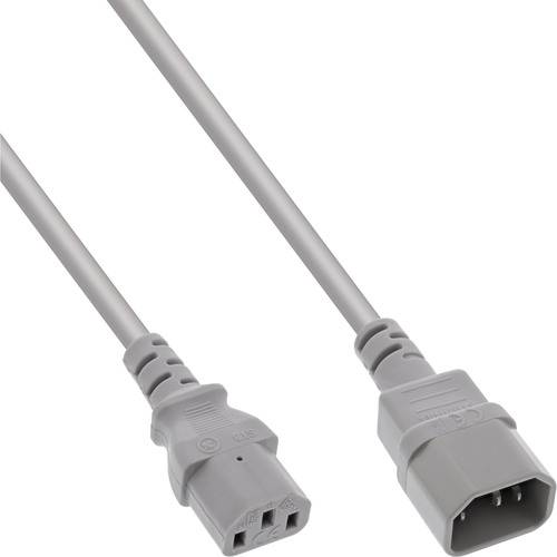 Ein graues Stromkabel mit Steckern an jedem Ende, wobei einer ein weiblicher Stecker und der andere ein männlicher Stecker ist, verwendet für elektrische Verbindungen.