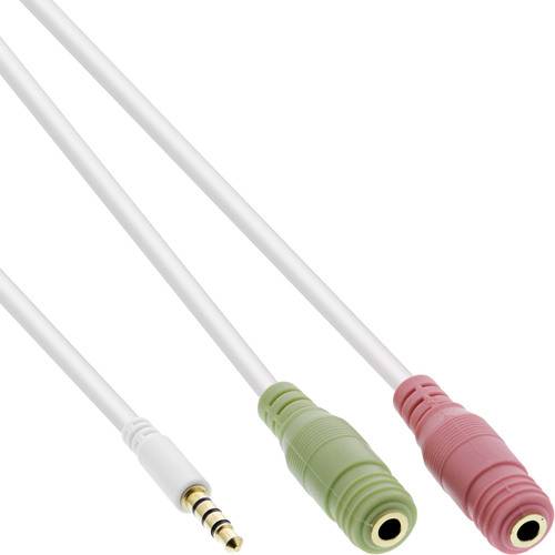 InLine® Headset Adapterkabel, 3,5mm Stecker an 2x3,5mm Buchse, weiß, 1m Kabel Audio- / Videokabel