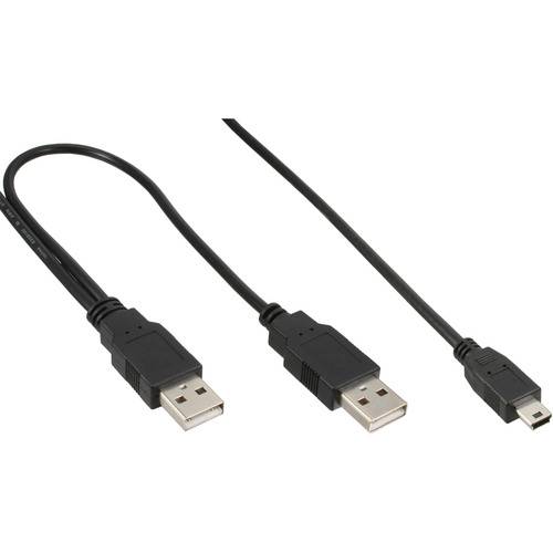 Ein USB-Kabel mit zwei Standard-USB-Anschlüssen und einem Mini-USB-Anschluss.