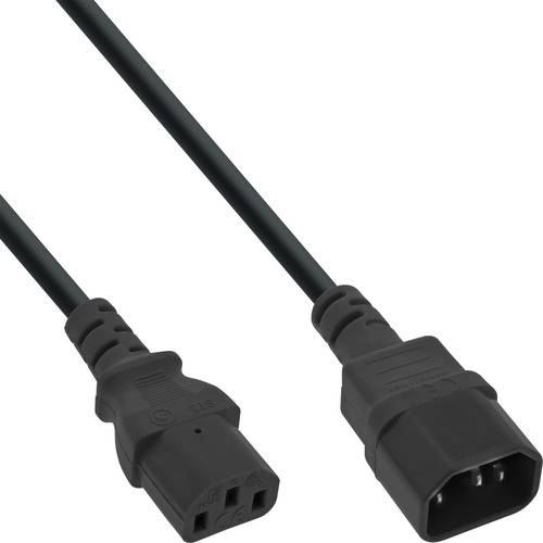 Ein schwarzes Stromkabel mit Stecker und Buchse.