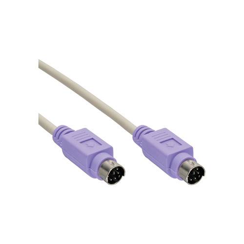 Ein violettes PS/2-Kabel mit Steckverbindern an beiden Enden, das zum Verbinden von Tastaturen oder Mäusen mit Computern verwendet wird.