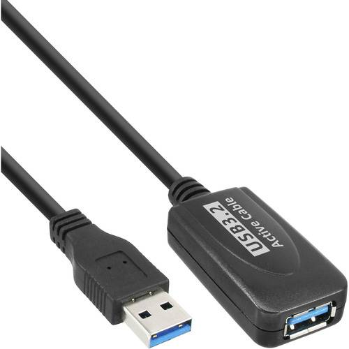 USB 3.2-Kabel mit einem Standard-USB-Anschluss an einem Ende und einem Adapter am anderen Ende, mit der Bezeichnung 'USB 3.2 Active Cable'.