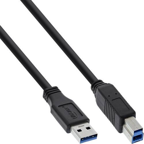 USB-Kabel mit zwei verschiedenen Steckern: ein USB-Typ-A auf der linken Seite und ein USB-Typ-B auf der rechten Seite, verwendet zum Verbinden von Geräten.
