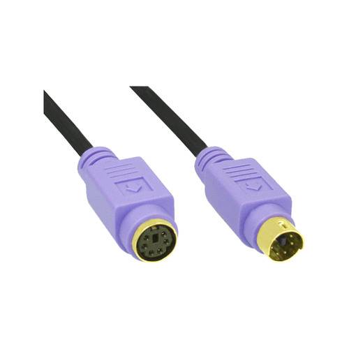 Zwei PS/2-Anschlüsse: ein violetter Stecker mit sechs Pins und eine gelbe Buchse mit Löchern, die zum Anschluss von Peripheriegeräten an einen Computer verwendet wird.