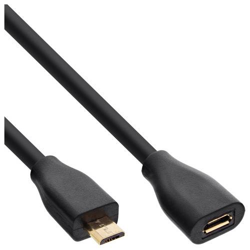 Ein schwarzes USB-zu-Micro-USB-Kabel mit Steckern an beiden Enden, geeignet zum Laden oder zur Datenübertragung für kompatible Geräte.