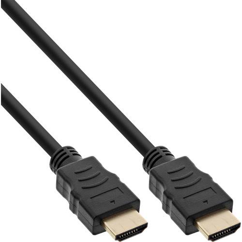 Ein schwarzes HDMI-Kabel mit zwei Steckern, das zum Übertragen von Video- und Audiosignalen von einem Gerät zu einem anderen verwendet wird.