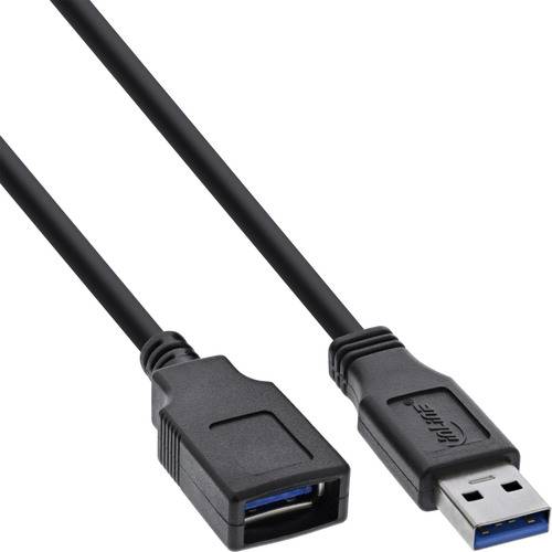 Ein USB-3.0-Verlängerungskabel mit einem USB-Stecker auf der einen Seite und einer USB-Buchse auf der anderen Seite, das zur Datenübertragung oder zum Laden verwendet wird.