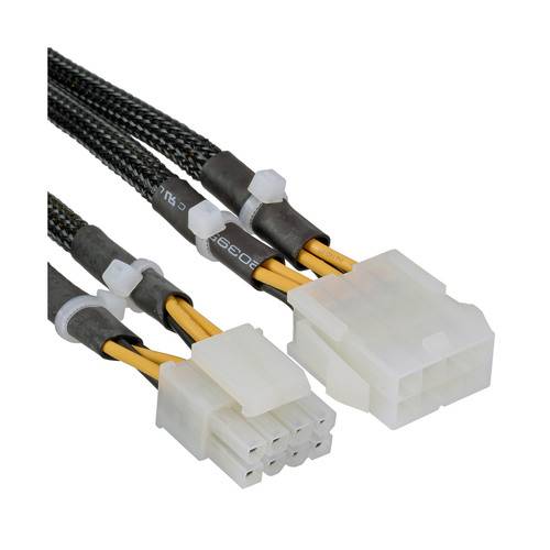 Zwei modulare Stromversorgungskabel mit weißen Steckverbindern, entwickelt für Computerhardware, zeigt männliche und weibliche Enden für Kompatibilität.