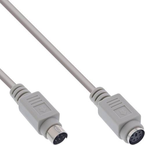 Ein PS/2-Tastaturkabel mit Stecker und Buchse, das häufig zum Anschließen von Tastaturen und Mäusen an ältere Computersysteme verwendet wird.