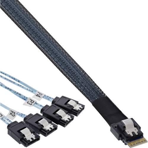 Ein Datenkabel mit mehreren Anschlüssen, die sich in vier mit 'P1', 'P2', 'P3' und 'P4' beschriftete Anschlüsse verzweigen, zur Verbindung von Speichergeräten.