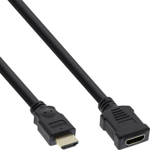 Ein HDMI-Kabel mit je einem Standard-Stecker (Steckverbinder) auf der einen Seite und einer Buchse (Buchsenverbinder) auf der anderen Seite, verwendet zur Übertragung von Audio- und Videodaten.