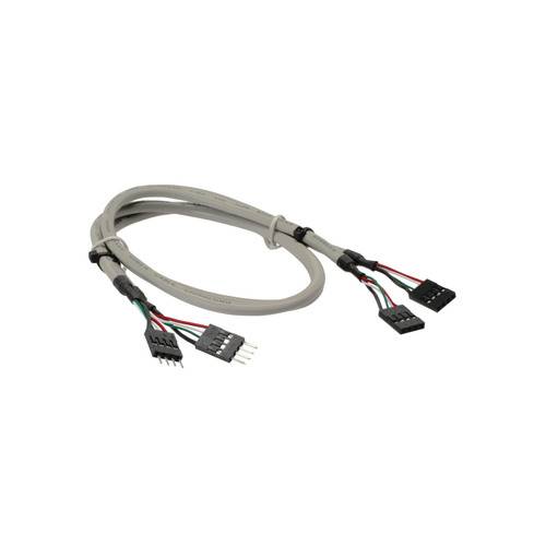 Ein graues Splitterkabel mit mehrfarbigen Drähten, mit zwei Enden mit schwarzen Steckverbindern, verwendet für elektronische oder Computerverbindungen.