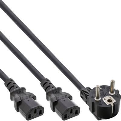 InLine® Netz-Y-Kabel, 1x Schutzkontakt ST zu 2x Kaltgeräte ST, 1,8m Kabel Stromkabel extern