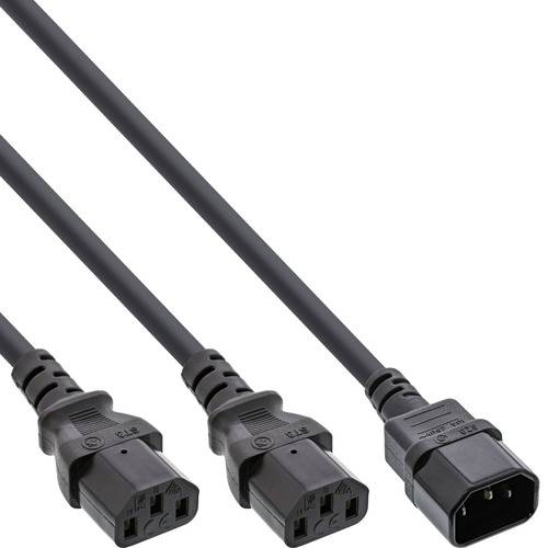 Drei schwarze C13-Stromkabel mit Steckverbindern in einer Reihe, die Kabeltypen und deren Konstruktion für die Verwendung bei Elektrogeräten veranschaulichen.