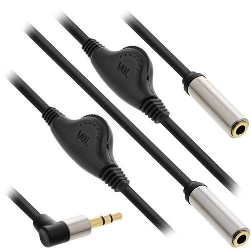 InLine® Slim Audio Y-Kabel Klinke 3,5mm ST an 2x BU, mit Lautstärkeregler, 0,25m Kabel Audio- / &