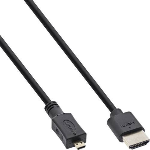 InLine® HDMI Superslim Kabel A an D, HS mit Eth., Premium, schwarz / gold, 0,5m High Speed mit
