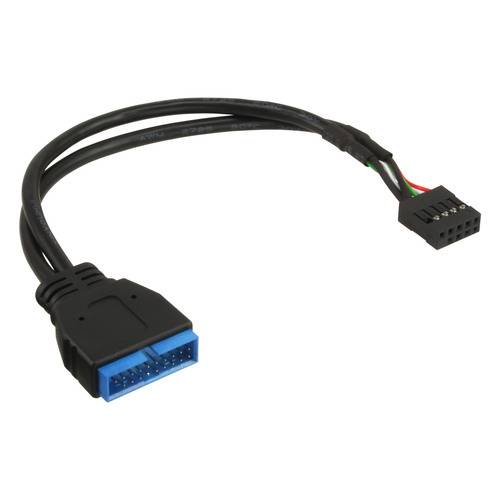 Ein USB 3.0 interner Motherboard-Header-Kabel mit einem 20-poligen blauen Stecker an einem Ende und einem 5-poligen schwarzen Stecker am anderen Ende.
