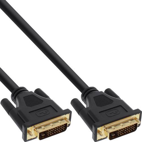 Zwei schwarze DVI-Kabel mit vergoldeten Steckern werden gezeigt. Sie sind parallel zueinander positioniert und zeigen sowohl die Stecker als auch einen Teil der Kabel.