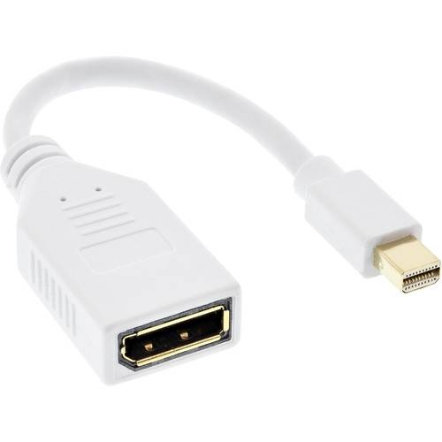 Ein weißes Mini DisplayPort zu DisplayPort Adapterkabel, das seine Anschlüsse an beiden Enden zeigt.