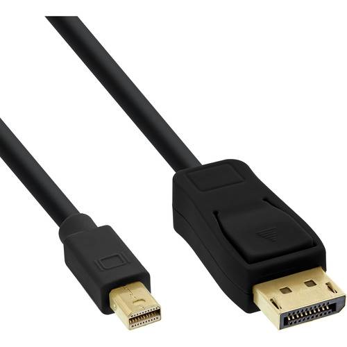 Ein schwarzes DisplayPort-zu-Mini-DisplayPort-Kabel mit Anschlüssen an beiden Enden, das zum Verbinden von Monitoren mit Geräten für die Videoausgabe verwendet wird.