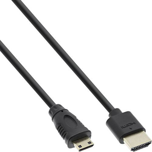 InLine® HDMI Superslim Kabel A an C, HS mit Eth., Premium, schwarz / gold, 1,5m High Speed mit