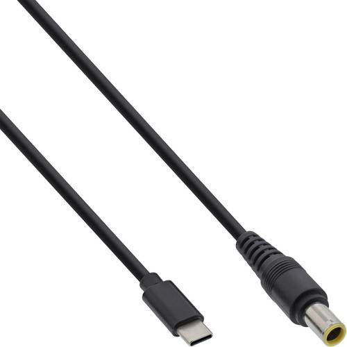 USB Type-C und ein DC-Stromstecker mit schwarzen Kabeln, die Konnektivitätsoptionen für elektronische Geräte darstellen.