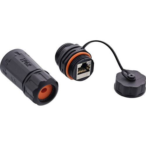InLine® Patchkabelkupplung, RJ45 Cat.6A, IP68, für Industrie, mit Staubkappe Adapter / Konverter