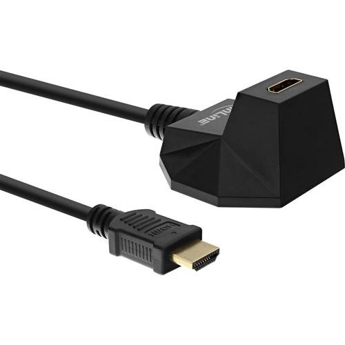HDMI-Stecker-Buchse-Winkeladapterkabel in Schwarz, entwickelt zum Verbinden in beengten Räumen ohne übermäßiges Kabelknicken.