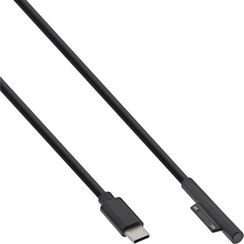 Schwarzes USB-C-auf-Magnetladekabel mit beiden Steckern an den gegenüberliegenden Enden.