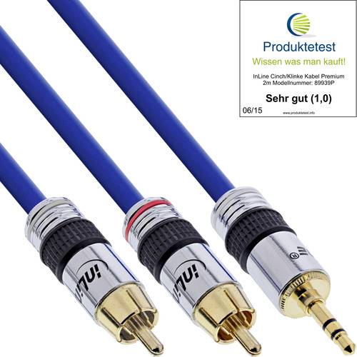 Drei Audiokabel mit RCA- und 3,5-mm-Steckern; die Bewertung im Test bewertet sie mit „Sehr gut (1,0)