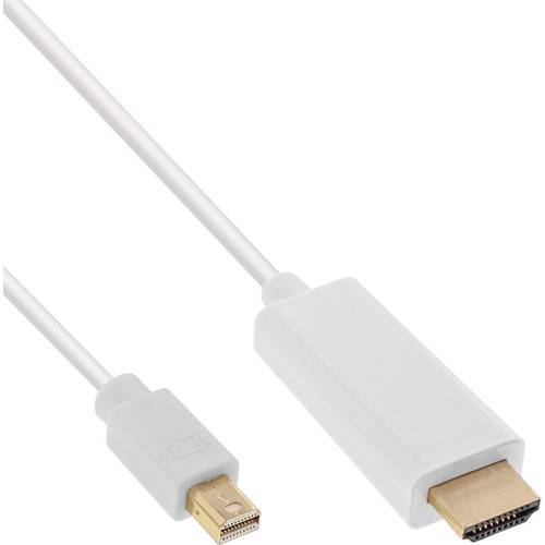 Ein weißes Kabel mit einem Mini-DisplayPort an einem Ende und einem HDMI-Stecker am anderen Ende, das zum Anschließen von Geräten an Displays verwendet wird.