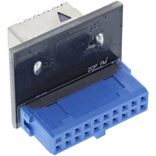 Ein blauer und schwarzer 20-poliger zweireihiger weiblicher Stecker für elektronische Anwendungen, dargestellt auf weißem Hintergrund.