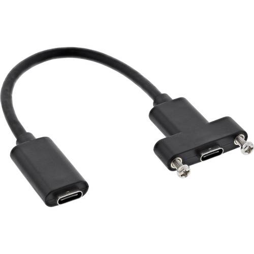 Ein schwarzer USB-C-auf-USB-C-Kabeladapter mit Schrauben zur sicheren Befestigung.
