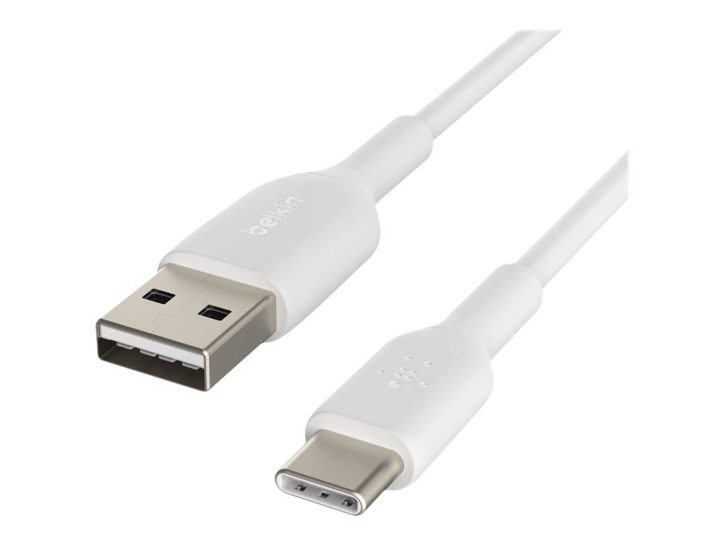 Weißes USB-A auf USB-C Lade-/Datenkabel auf einfachem Hintergrund, mit beiden Steckerenden sichtbar.