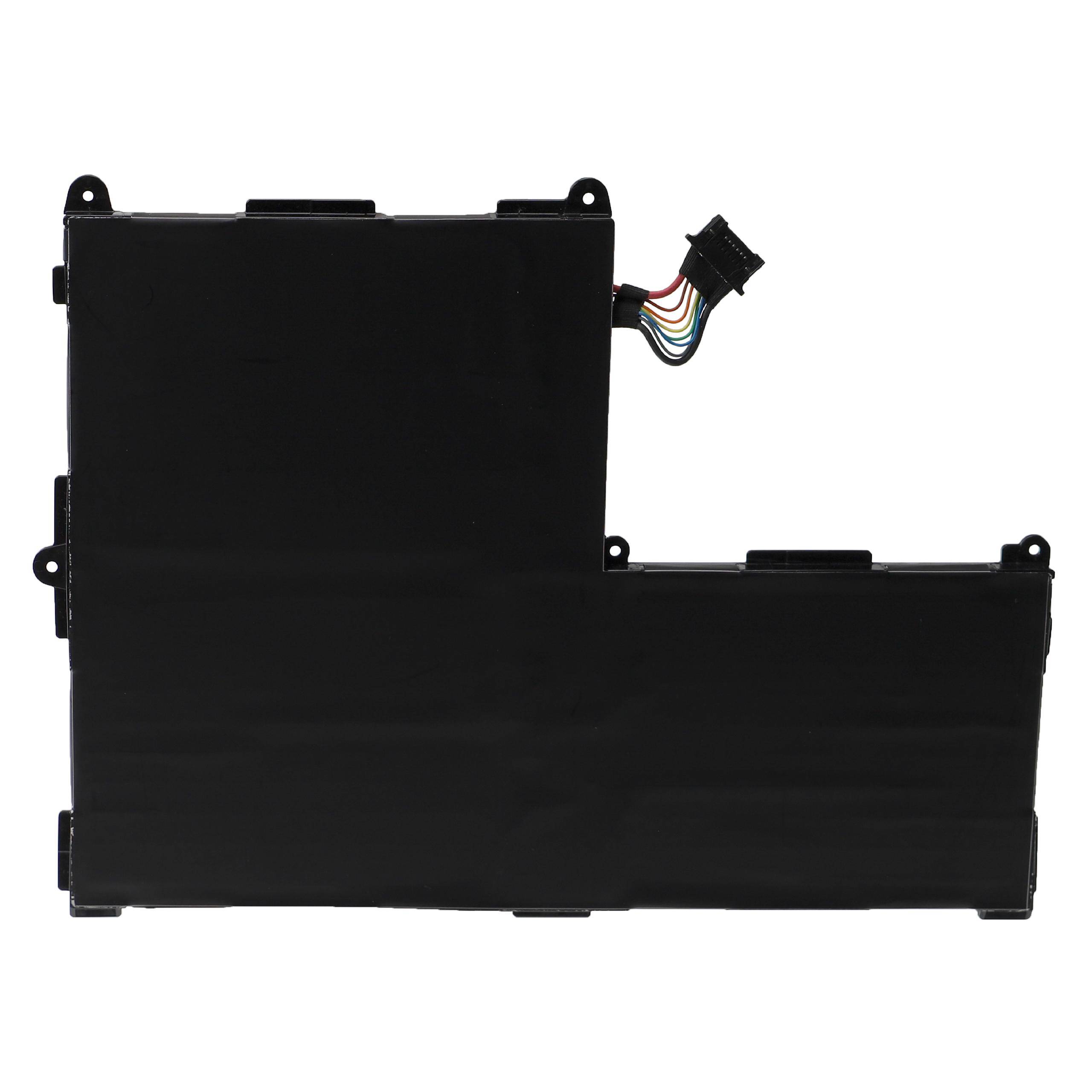 Eine rechteckige schwarze Laptop-Batterie mit einem mehrfarbigen Kabelanschluss, der sich von der Oberseite erstreckt und für die Stromversorgung tragbarer Geräte entwickelt wurde.