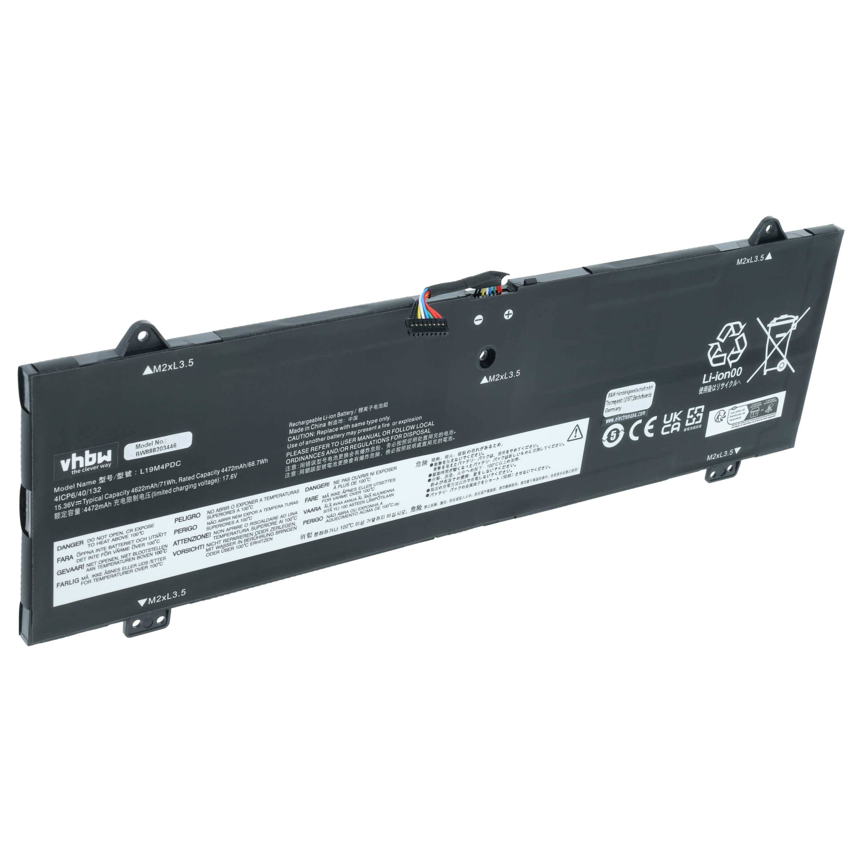 vhbw Akku Ersatz für Lenovo L19L4PDC, L19C4PDC, L19M4PDC für Notebook (4600 mAh, 15,36 V, Li-Polymer)