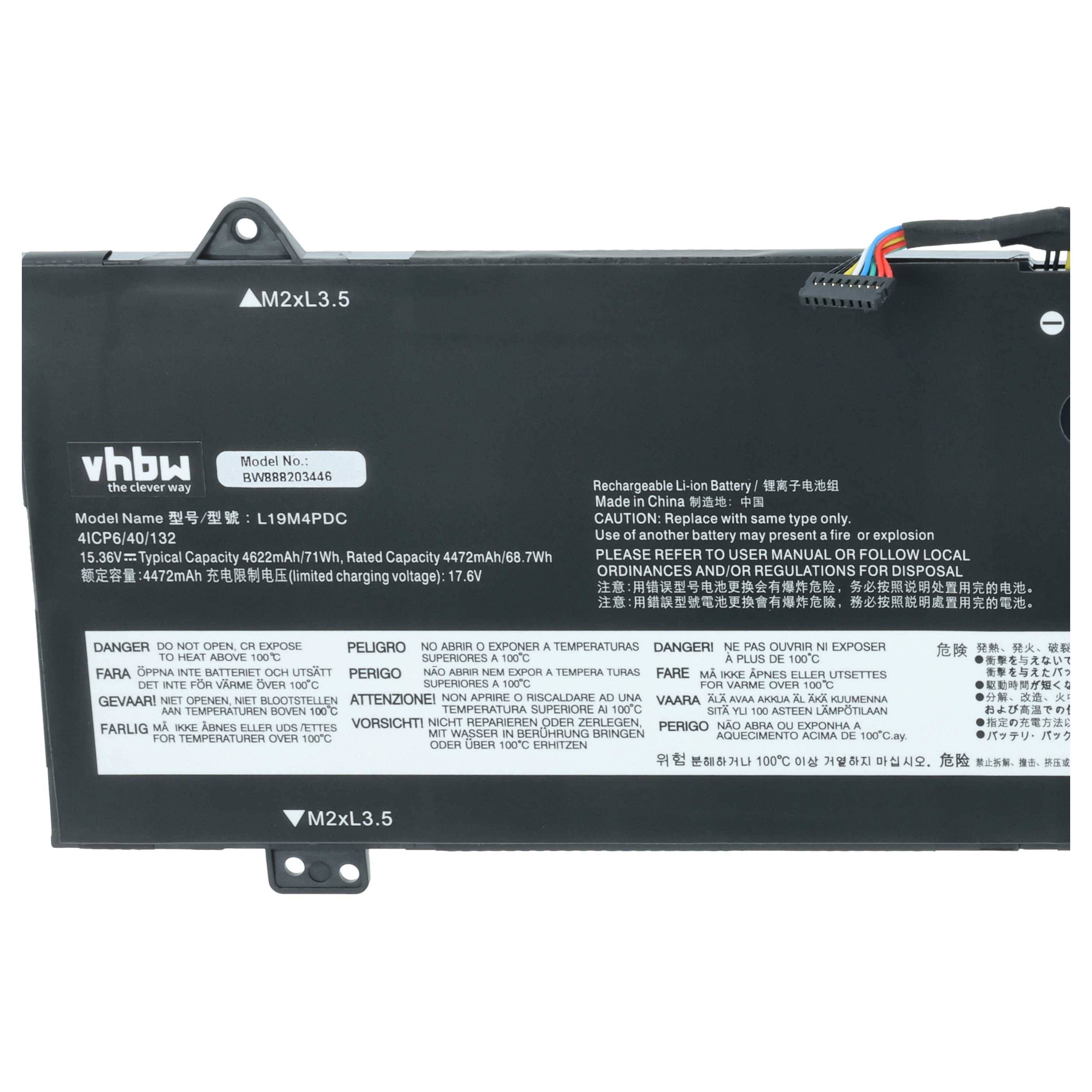 vhbw Akku Ersatz für Lenovo L19L4PDC, L19C4PDC, L19M4PDC für Notebook (4600 mAh, 15,36 V, Li-Polymer)