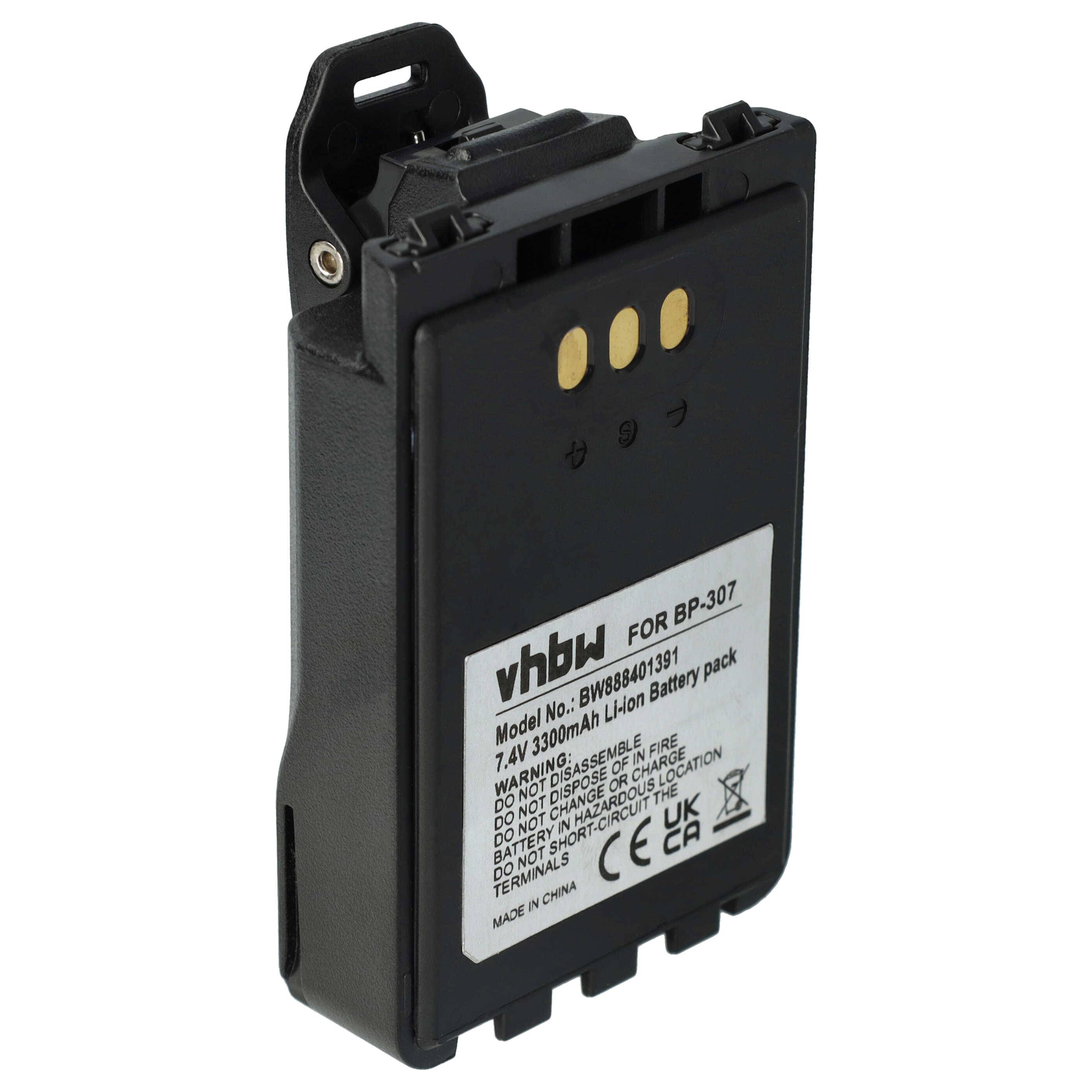 vhbw Akku Ersatz für Icom BP-307 für Funkgerät, Walkie Talkie (3300mAh, 7,4V, Li-Ion) + Gürtelclip