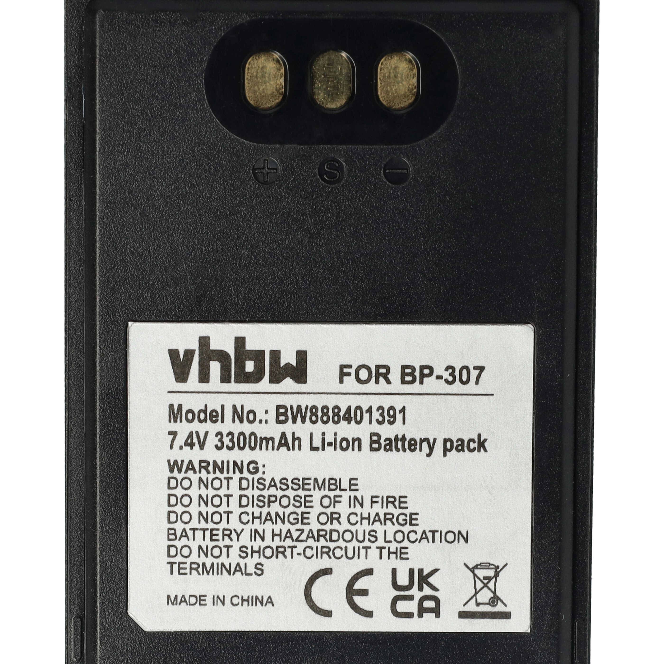 vhbw Akku Ersatz für Icom BP-307 für Funkgerät, Walkie Talkie (3300mAh, 7,4V, Li-Ion) + Gürtelclip