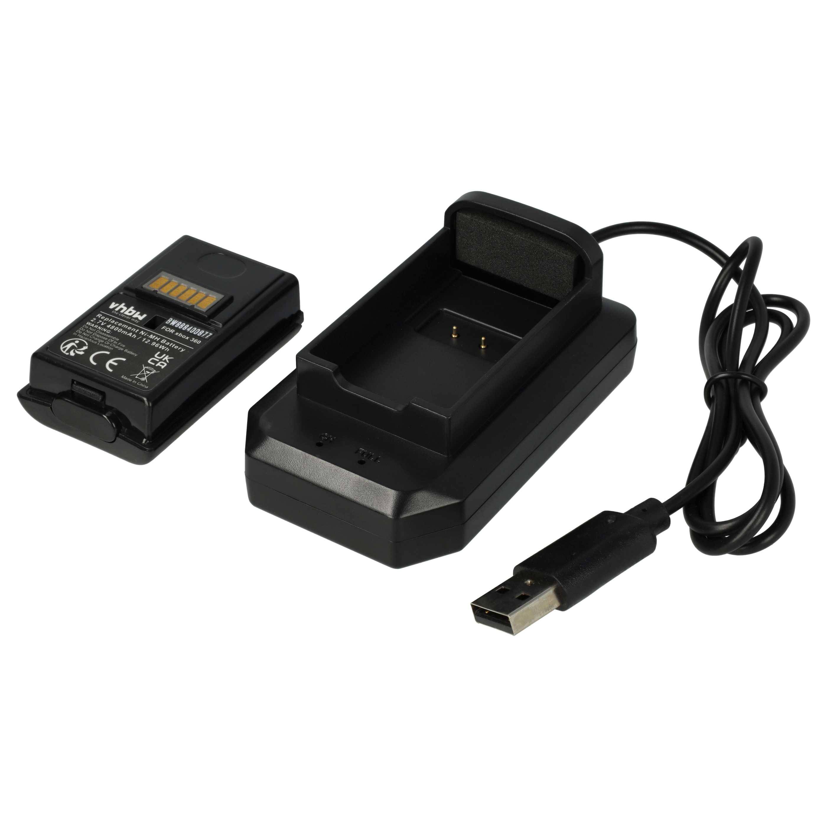 vhbw Akku kompatibel mit Microsoft Xbox 360 Controller (4800mAh, 2,4V, NiMH) inkl. Ladegerät, Schwarz