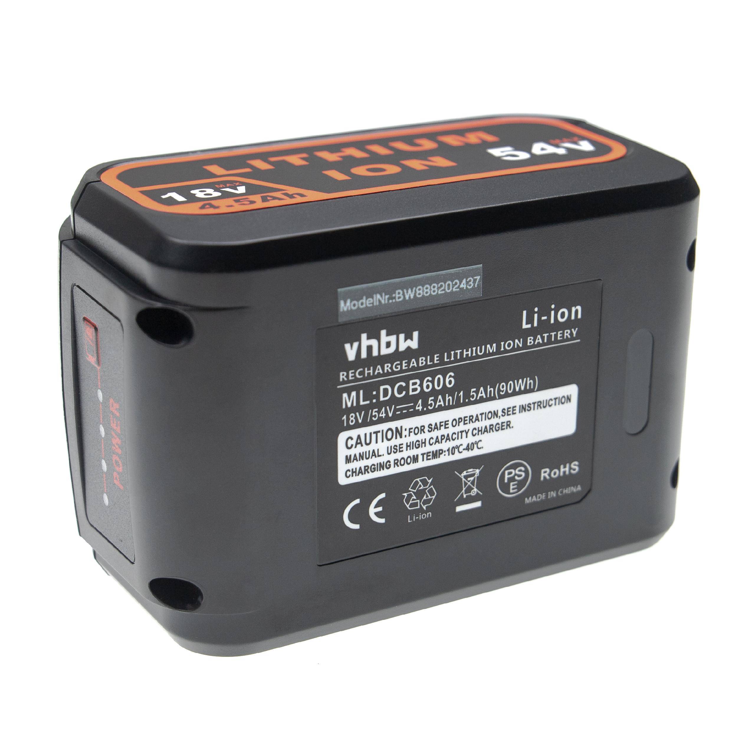 vhbw Akku kompatibel mit DeWalt CL3.C18S, DCD740, DCD740B, DCD771, DCD776 Elektrowerkzeug (4500 mAh, Li-Ion, 18 V / 54 V)