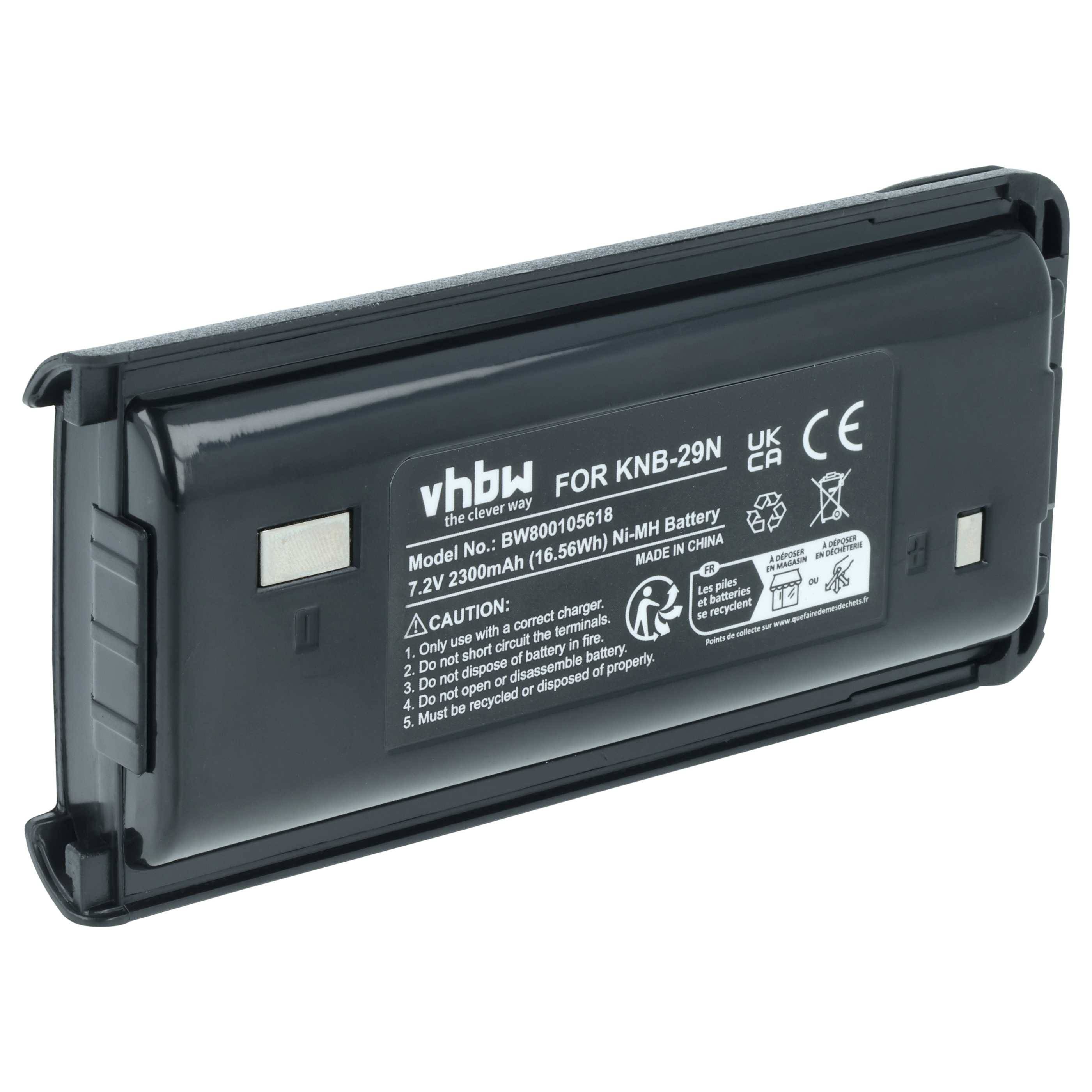 VHBW' Akku für KNB-29N, 7,2V 2300mAh (16,56Wh) Ni-MH. Modell BW800705618. Mit 'ACHTUNG' Sicherheitshinweisen gekennzeichnet.