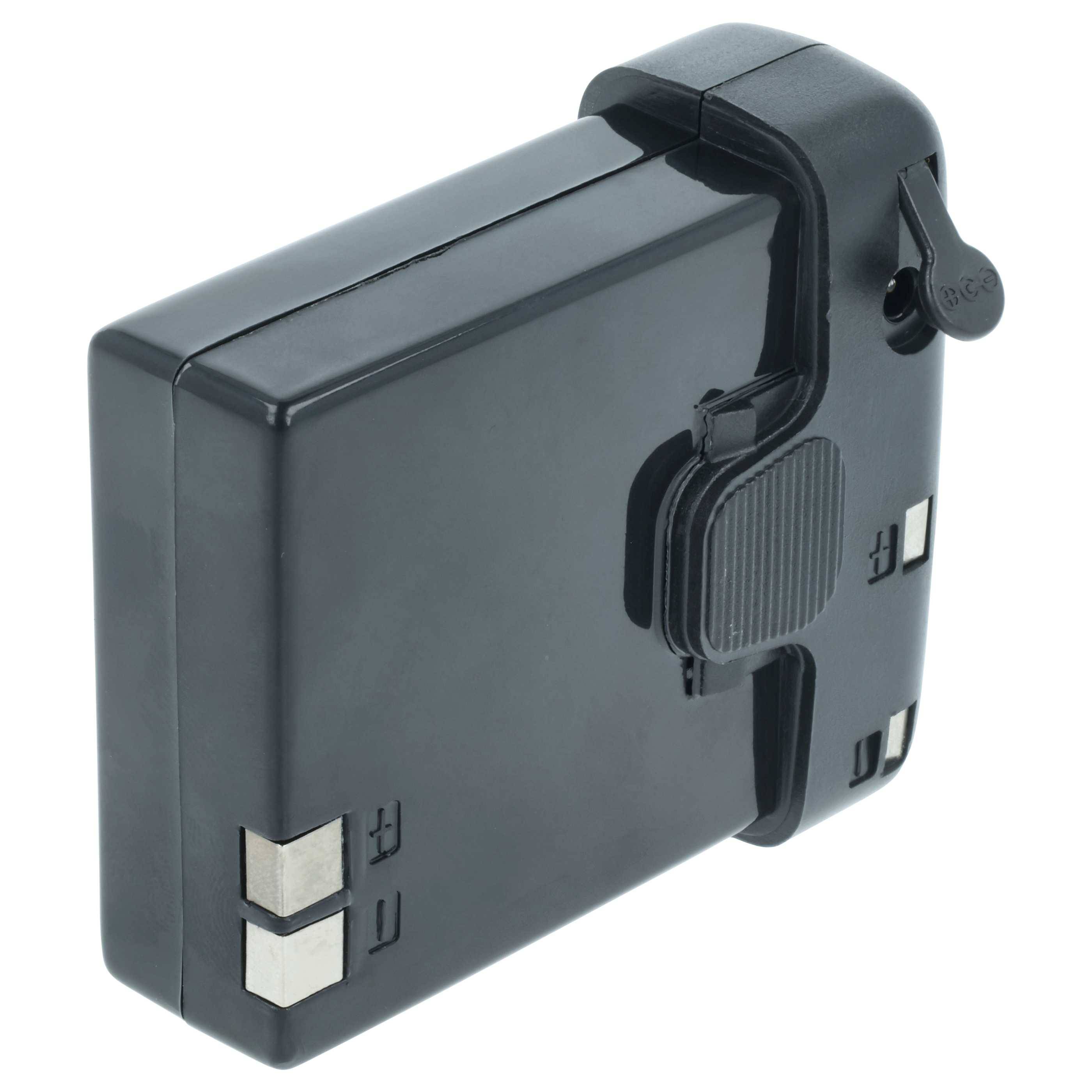 Ein schwarzes, rechteckiges Maßband mit einem Hebel und metallischen Ecken, ausgestattet mit einem einziehbaren Mechanismus.