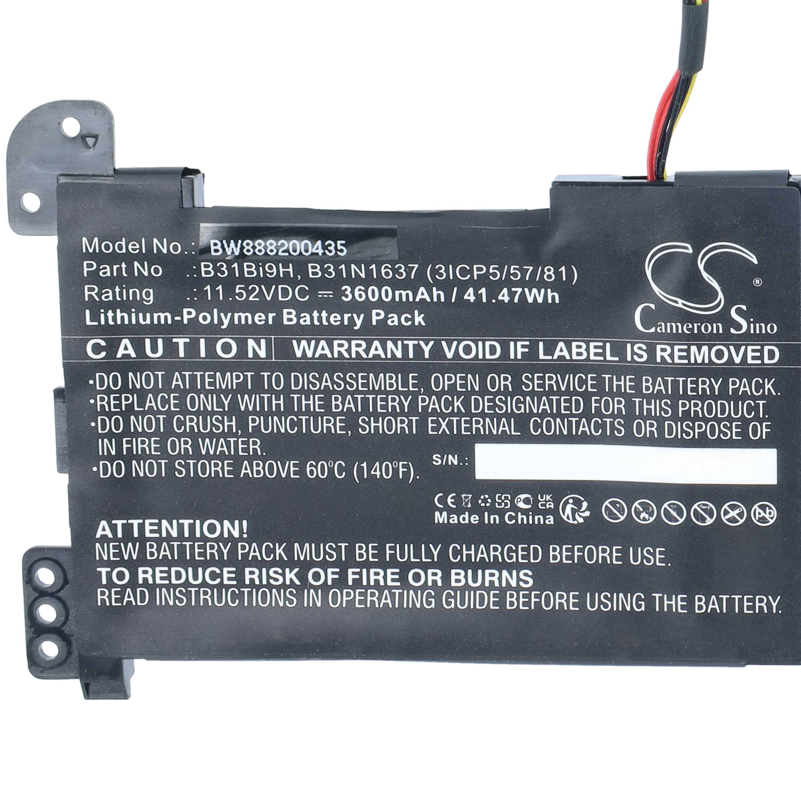 Cameron Sino Lithium-Polymer-Laptop-Akku mit der Bezeichnung BW88200435, 11,52V 3600mAh, mit Warnhinweisen und Steckverbinder.