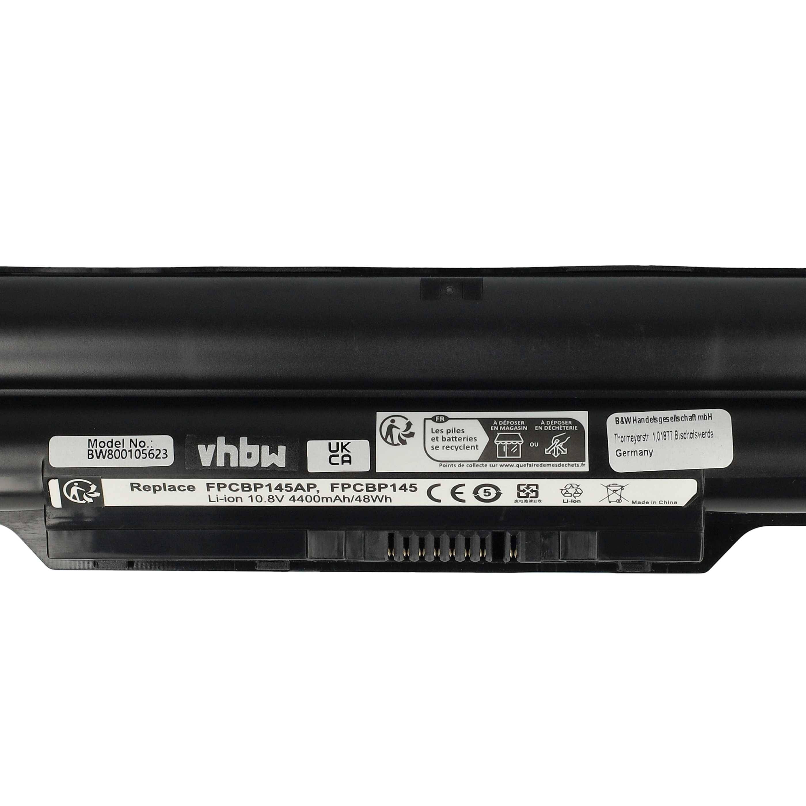vhbw Akku Ersatz für Fujitsu FMVNBP199, FMVNBP218, FMVNBP233, FPB0319S, FPC04852DK für Notebook (4400mAh, 10,8V, Li-Ion)