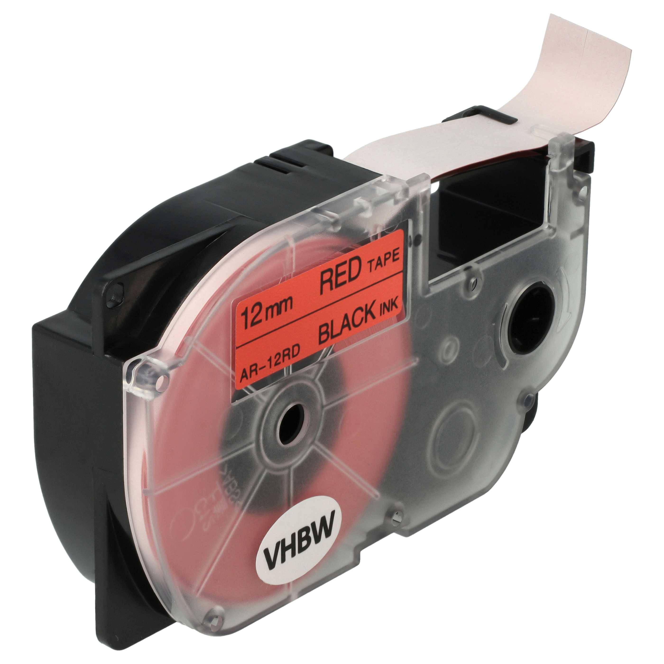 vhbw Schriftband-Kassette kompatibel mit Casio KL-750E, KL-C500, KL-8200, KL-8100, KL-820, KL-780, KL-G2 Etiketten-Drucker 8m x 12mm Schwarz auf Rot
