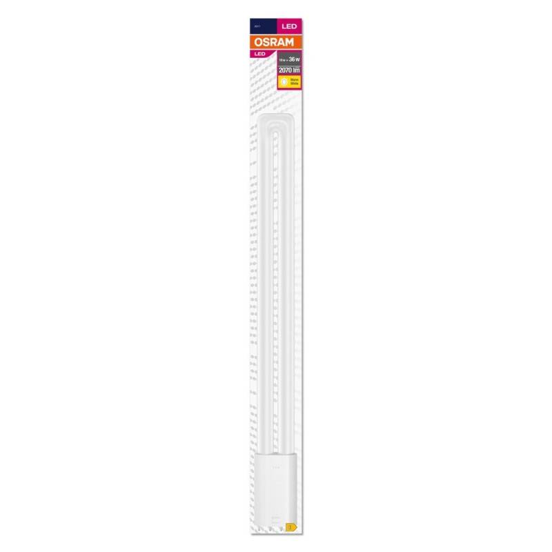 Schlanke, weiße LED-Leuchtstoffröhre in Osram-Verpackung. Gibt 20 Watt, 2000 Lumen und eine warmweiße Farbe an. Geeignet für helle Beleuchtung.
