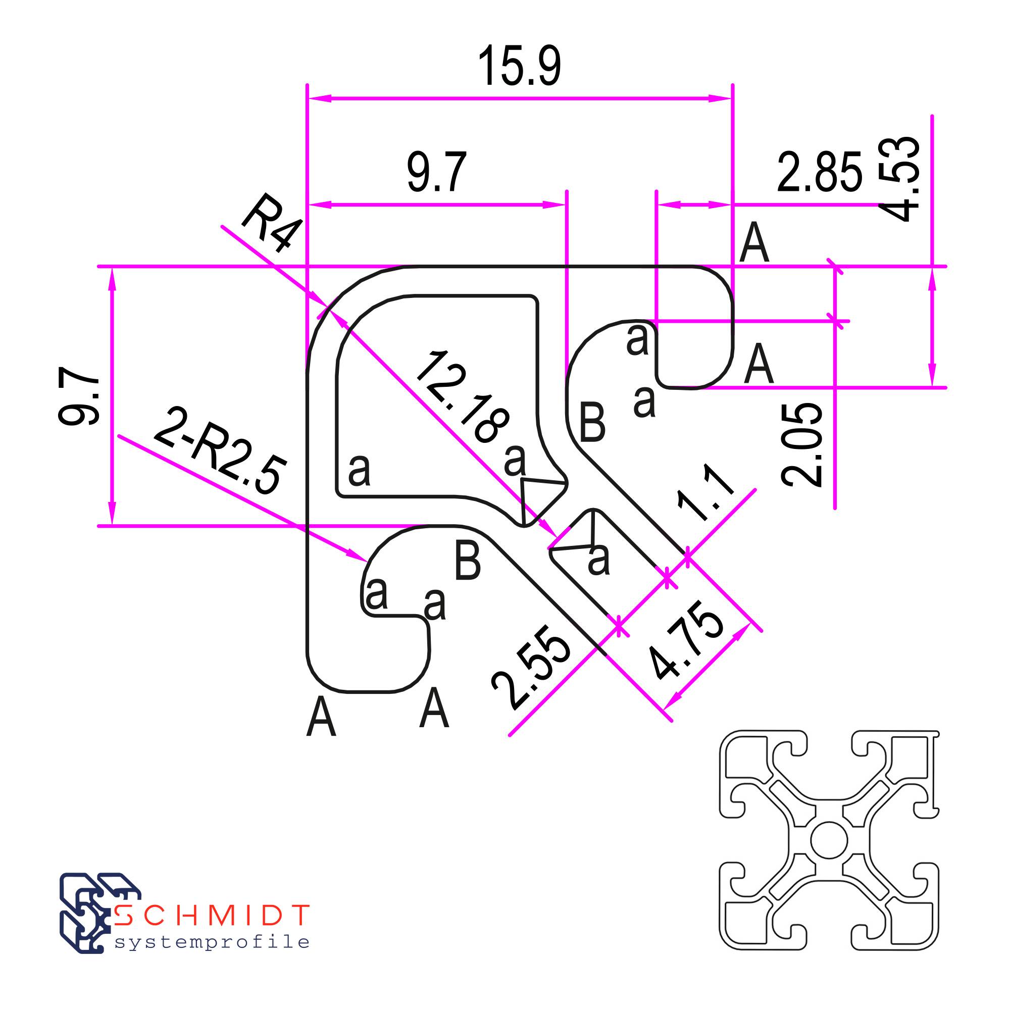 SCHMIDT systemprofile 2000mm Aluminium Profil 40x40mm Nut 8 Maßbandprofil eloxiert 4040 Alu Konstruktionsprofil Aluprofil 2m